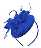 Caprilite Bead Round Pillbox Loop Sinamay Headband Fascinator for Women Wedding Ascot Races[Royal Blue]