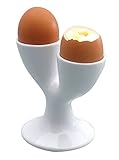 apollo THE HOUSEWARES BRAND Porcelain Egg Cup Double, Boiled Egg Holder for Breakfast, Size: 10x11x5cm, White