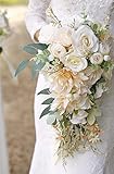 Ansofi Wedding Bouquets for Bride Cascading Bouquets for Bride Beige Rose Artificial Bridal Bouquet for Boho Rustic Wedding Ceremony Anniversary