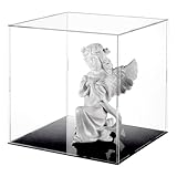 FINGERINSPIRE Clear Acrylic Display Case with Black Base & Rubber Rings 26x26x25cm Cube Clear Self-Assembly Acrylic Box Dustproof Protection Showcase for Action Figures Collectibles Toys