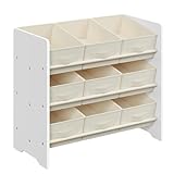 SONGMICS Toy Organiser, Kid Toy Shelf with 9 Non-Woven Fabric Boxes, for Children's Room and Playroom, Spacious, 29.5 x 62.5 x 60 cm, Cloud White GKR033W10