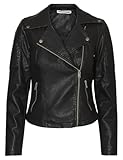 Noisy May Women's Faux Leather Coat Motorcycle Outerwear Long Sleeve Shacket PU Coated NMREBEL, Colours:Black-2, Size:M