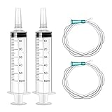 2 Pack Plastic Syringe 60 ml with Tube Measuring Feeding Syringes with Cap Liquid Spritze for Fluid Oil Suction Pet Food Dosierspritze and Multiple Uses (Individual Package)