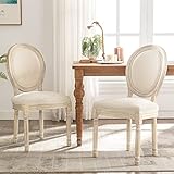 HomeMiYN French Dining Chairs, Upholstered Linen Fabric Chair with Round Back, Retro Elegant Classic Kitchen Chairs with Carved Legs for Dining Room Living Room,Set of 2(Beige)