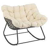 COSTWAY Outdoor Rocking Chair, Oversized Patio Wicker Egg Chair with Thick and Removable Cushion, Rattan Comfy Rocking Lounge Chairs for Living Room, Balcony, Yard & Porch (Beige, 100 x 98 x 89 cm)