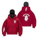 GTKRMXOB Men's Contrast Color Balaclava Hoodie for A.na.rc.h.y S.on.s Zip Up Jacket Graphic Hoody Long Sleeve Activewear Training Coat Windproof Sweatshirts-HongS||xx_l