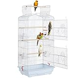 Yaheetech Large Open Play Top Metal Bird Cage for Budgie Parrot Canary Cockatiel 46 x 35.5 x 104.5cm White