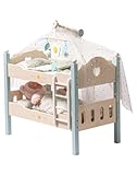 ROBUD Wooden Doll Beds Bunk for 18 inch Dolls, 2-In-1 Baby Doll Cot Wooden Toy Bed Accessories for Pretend Role Play Toys Cot for Kids Babies