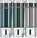 modunful Shampoo and Conditioner Dispenser, Shower Dispenser 3 Chamber No Drill Shampoo Dispenser for Shower Wall Mounted Conditioner Body Wash Liquid Soap for Bathroom,Large Capacity,Silver