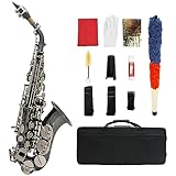 Curved Soprano Bb Flat Saxophone with Carrying Case, Mouthpiece, Pads, Reed, Cleaning kit, neck Strap, White Gloves, B-flat Sax for Students Beginners Intermediate Players