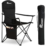 SUNMER Folding Camping Chairs, Extra Wide Lightweight Outdoor Chairs with Armrests and Cup Holder, 120 kg Capacity - Black