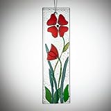 Sienna Glass Hanging Decorative Red Flower Plaque – Handcrafted Fused Glass Art – Elegant Wall Décor – Unique Handmade Gift for Home or Garden