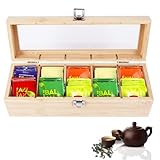 Weskjer Wooden Tea Box Organiser with 5 Compartment Tea Tidy,Tea Caddy for Tea Bags,Tea Storage,Tea Bag Storage,Tea Organiser for Sugar, Coffee Pods,30 x 10x 9 Cm