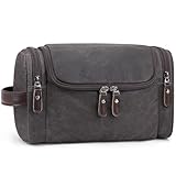 ZOMFELT Travel Toiletry Bag for Men, Waxed Canvas Travel Wash Bag Dopp Kit, Water Resistant Shower Bag Hanging Toiletries Bag, Lightweight Gym Shaving Organizer Bag for Bathroom, Grey