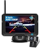 Jansite 【Stable Signal】Wireless Reverse Camera AHD 1080P Reversing Camera with 5 inch Monitor 6 LED Light 170° Wide Angle Reverse Camera Kit for Car Van Caravan IP69 Waterproof DIY Guide Line