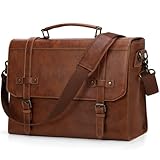 RAINSMORE Messenger Bag Leather Laptop Bag 17.3 Inch Vintage Briefcase for Men Waterproof Satchel Shoulder Bag for Work Office Business College Brown