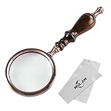 MSLAN Magnifying Glass,10X Antique Copper Handheld with Wooden Handle and Real Glass,Best Reading Magnifier for Elderly,Macular Degeneration