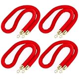 Okllen 4 Pack Red Velvet Stanchion Rope, 1.5M Crowd Control Ropes Safety Barriers with Polished Gold Hooks for Movie Theater, Queue Barrier, Grand Openings, Hotel Celebration, Carpet Event