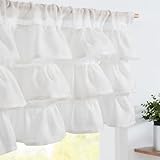 TOPICK White Net Ruffled Kitchen Curtains 18 Inch Drop Small Cafe Curtains Shabby Chic Style Decor Sheer Curtain Valance for Bathroom Sink Living Room Half Window Rod Pocket 1 Panel