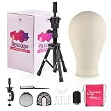 Neverland Beauty & Health 23 Inch Wig Head Stand Tripod, with Canvas Mannequin Heads for Wigs, Manikin Canvas Head Block Set for Making Display with T Pins Set Bristle Brush