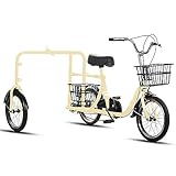 CASEGO Outdoor Dog Walking Tricycle Light Riding Comfortable Seat Front and Rear Car Basket Large Capacity Storage Adult Multifunctional Scooter (beige)