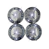 Set of 4 Silver and Navy Blue Alloy Wheel Centre Hub Caps – 75mm Car Rim Emblems with Laurel Design – Replacement Wheel Badge Covers for Luxury Vehicles