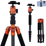 Rollei Compact Traveler No. 1 Tripod Carbon Orange, 145cm Lightweight Travel Tripod with Ball Head/Phone Holder/Carry Bag Max Load 8kg DSLR Tripod Arca Swiss Compatible,Tripod-Camera-Stand-Carbon
