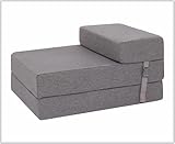 Fold Out Guest Chair Z Bed Futon Sofa Comfortable Luxury Foam for Adult and Kids Lounger Mattress (Grey)