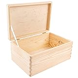 Creative Deco Large Plain Wooden Storage Box with Lid | 30x20x14cm (+/-1 cm) | Hinged Lid | Unpainted Gift Christmas Xmas Box Kitchen Storage | ROUGH & UNSANDED Wood Keepsake Memory Craft Chest