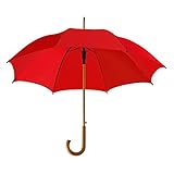 eBuyGB Automatic Opening Classic Wooden Crook Handle Large Umbrella Rainproof for Men and Women Umbrella Windproof Strong - Red 41.5 Inch / 105cm Span 90cm Length