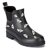 TOSH Ladies Chelsea Ankle Wellingtons Boots Short Pull On Waterproof Rubber Womens Riding Equestrian Wellies (Black Bumble Bee, UK Footwear Size System, Adult, Women, Numeric, Medium, 6)