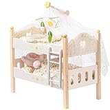 ROBOTIME Wooden Doll Bunk Bed, Dolls Cots Convertible Bed with Ladder and Bedding, for 18 inch Stackable Dolls Crib, Perfect Doll Accessories, Gift for Children, Wood Color