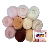The Felt Box Needle Felting Wool – 10 Skin Tones Pack Maori DHG (100g Total) – Carded Batt with Coarse Short Fibres – Perfect for Dolls People Animals & Natural 3D Craft Projects