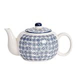 Nicola Spring Hand-Printed Teapot - 820ml - Navy Traditional Decorative Floral Pattern Porcelain Tea Pot with Lid Tableware Large Teapot for Tea, Milk
