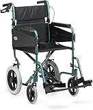 Days Lightweight Wheelchair for Adults, Escape Folding Wheelchairs, Compact Wheel Chair with Adjustable Footrests, Attendant Propelled, Padded Seat - Standard, Racing Green