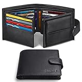 HOCRES® Wallets with Gift Box for Men, Minimalist, RFID Blocking, Leather Wallet with 14 Credit Card Holders, 2 Banknote Compartments, 2 ID Window