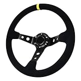 Acclcors Universal Racing Steering Wheel, Gaming Steering Wheel 350mm/14inch 6 Bolt Grip Suede Deep Dish with Horn Button for Racing/Rally/Motorsport/Car Sim Driving (Black)
