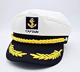 Mebber Captain Yacht Hat with Adjustable Snapback & Gold Embroidery Anchor Skippers Cap for Club Pub Party Costume Accessory (White)
