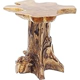 Kare Design Side Table Tree Big Nature, brown, teak solid wood, unique, wooden small bed side table for bedroom, living room, office, 49-52cm high, table top diameter 39-42cm
