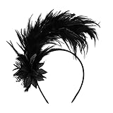 MWOOT Feather Headband, 1920s Feathered Fascinator, Black Artificial Flower Feather Headwear, Hair Accessories for Cocktail Wedding Tea Party Decoration