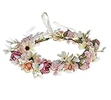 Merroyal Green Flower Crown Eucalyptus Crown Leaf Floral Crown Boho Wedding (Green Leaf Pink Flower)