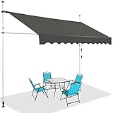 COSTWAY 2M/3M/3.5M/4M Telescopic Canopy, Retractable & Adjustable Outdoor Clamp Awning with Crank Handle, Garden Patio Balcony Window Sunshade Shelter (Grey, 200 x 120 cm)