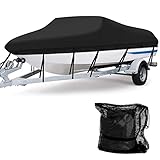 17-19 ft Waterproof Boat Cover - Heavy Duty 600D Polyester Oxford All Weather Protection Bass Runabout Boat Cover, Durable and Trailerable, Fit for Fishing Boat V-Hull TRI-Hull | Black