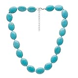 Treasure Bay Stunning Oval Shape Natural Gemstone Beaded Necklace for Women (Blue Turquoise)