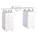 BTGGG Professional Manicure Nail Table Salon Nail Desk with Built-in Nail Dust Collector & Nail Arm Rest Manicure Desk on Wheels (White)