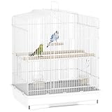 PawHut Bird Cage with Perches, Food Bowls, Swing, Parrot Cage for Budgie, Parakeet, Small Bird, 46.5 x 36 x 59cm, White