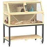 PawHut Wooden Hamster Cage with Storage Shelf, Wheels