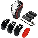 Goolsky Car Gear Shift Knob, 5 6 Speed Black PU Leather Manual Shifter Lever Handle Stick with 3 Cap Replacement for 8mm 10mm 12mm Port Gear Lever