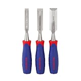 WORKPRO Wood Chisel Set, 3 Pieces Wood Carving Chisels 12 mm, 19 mm, 25 mm, Cr-V Bevel Edge Chisels with Steel Hammer End and Non Slip Handle for Woodworking, Wood Carving and Sculpting