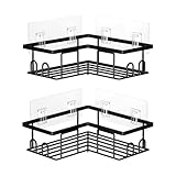UUlioyer Corner Shower Caddy, Rustproof Bathroom Shelf No Drilling, Bath Storage with Hooks (2-Pack Corner Shower Caddy- Black)